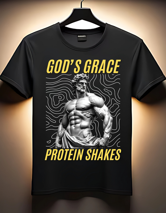 God's Grace and Protein Shakes - Black T-shirt