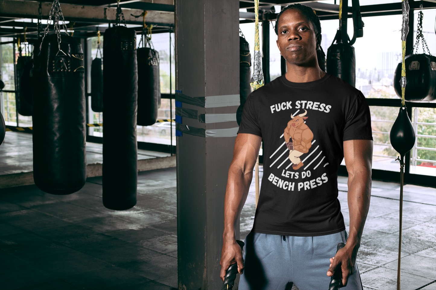 Fuck Stress - Lets Do Bench Press T shirt - Black