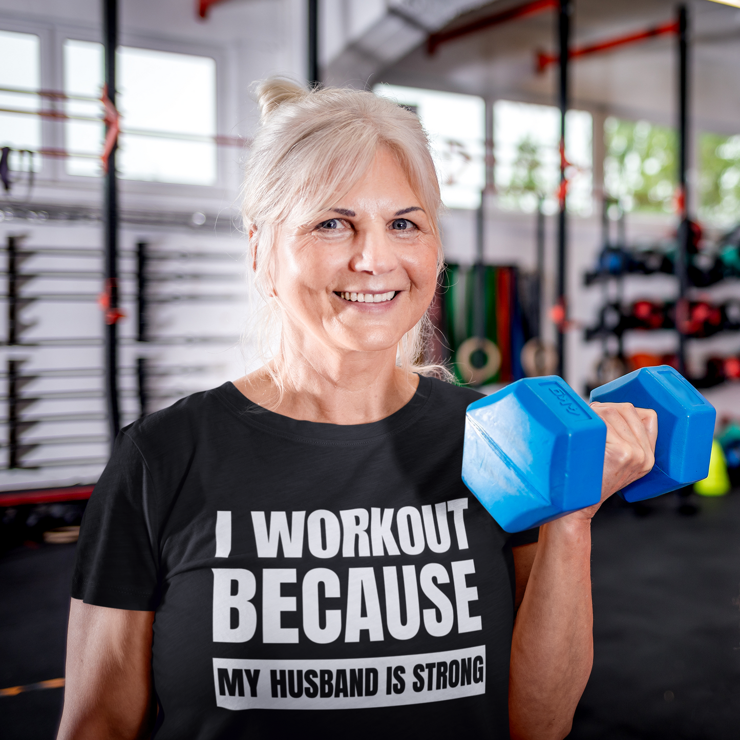 I Workout Because My Husband is Strong - T-Shirt- Black