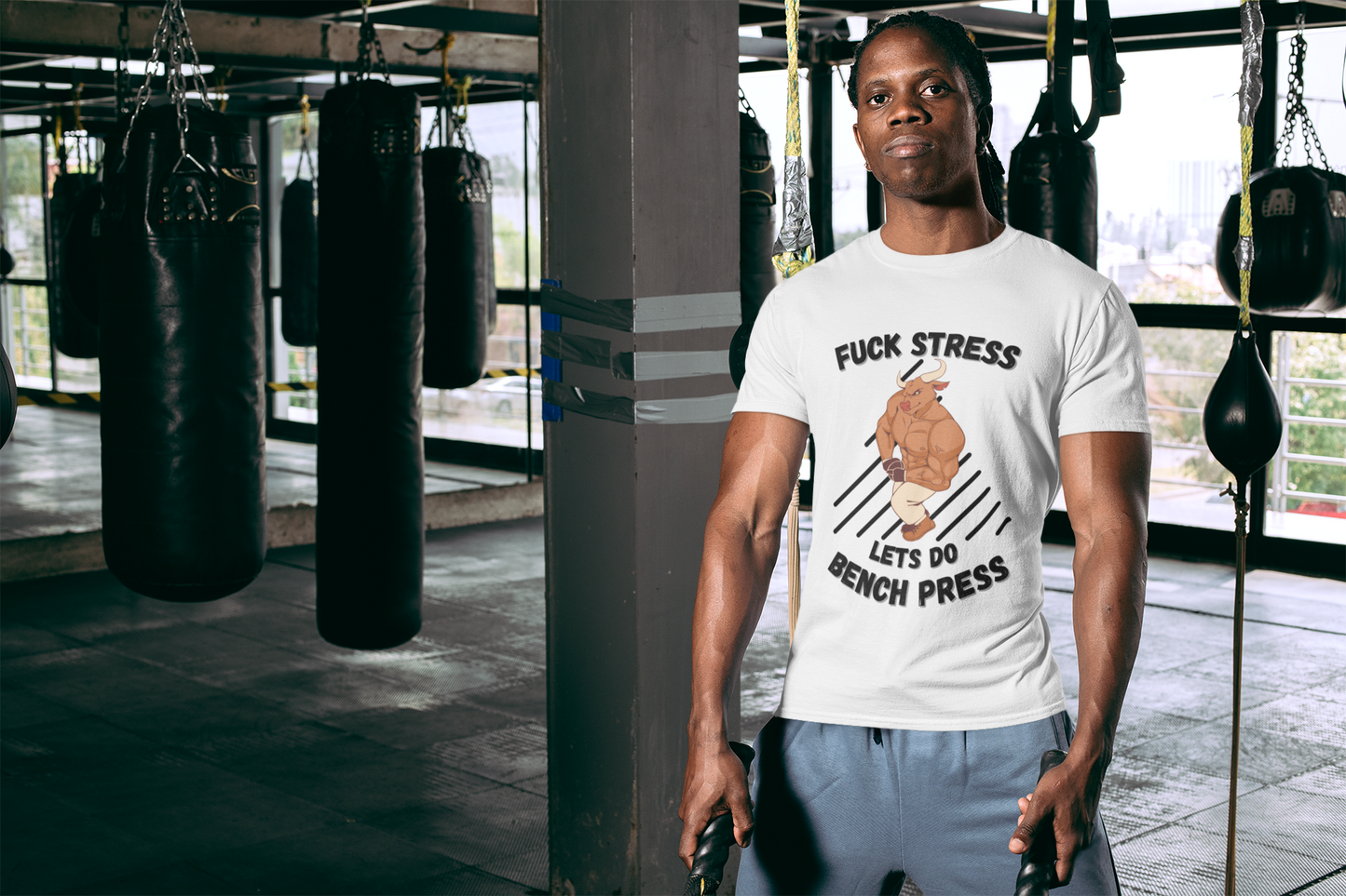 Fuck Stress - Lets Do Bench Press T shirt - White