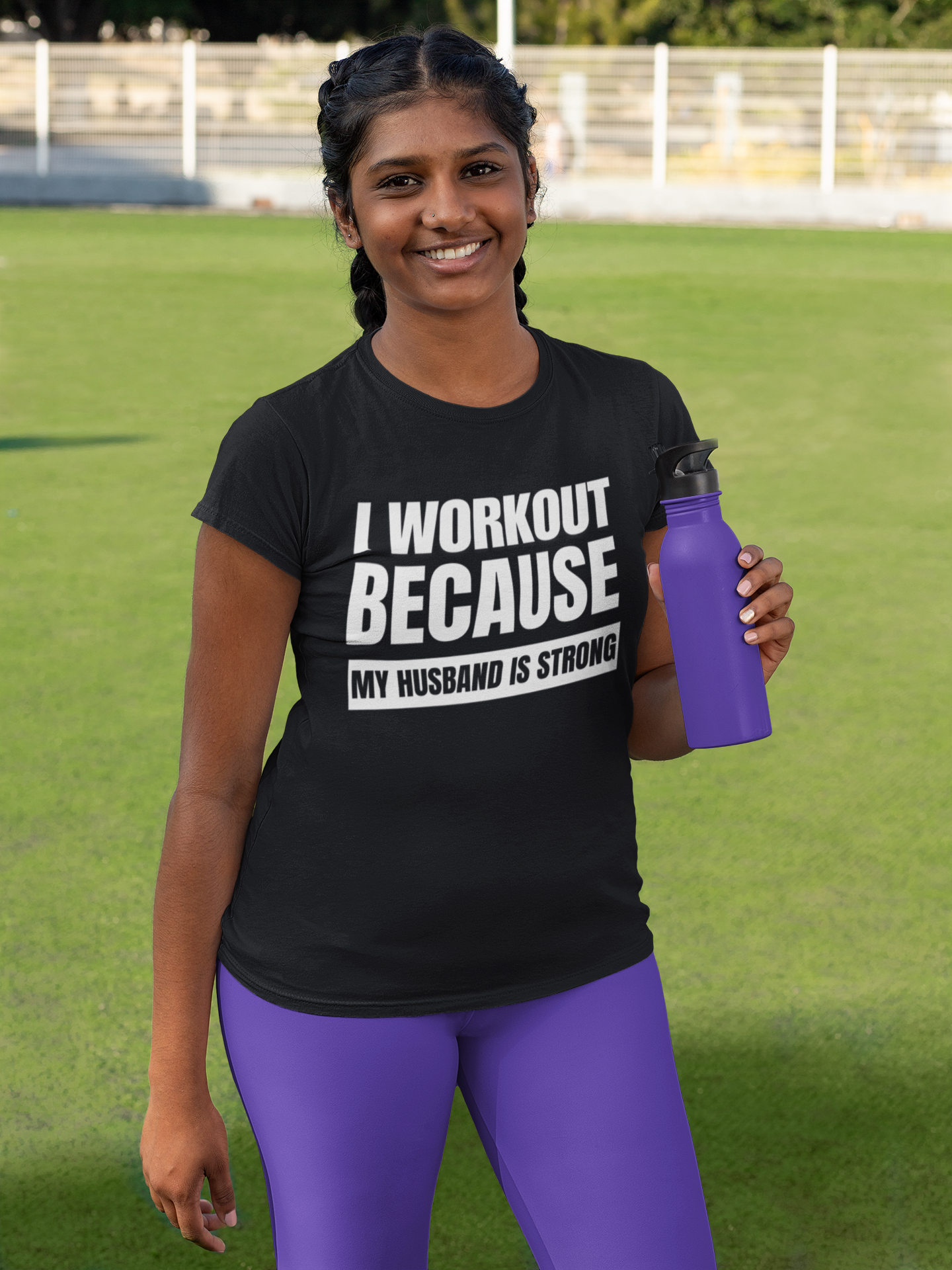I Workout Because My Husband is Strong - T-Shirt- Black