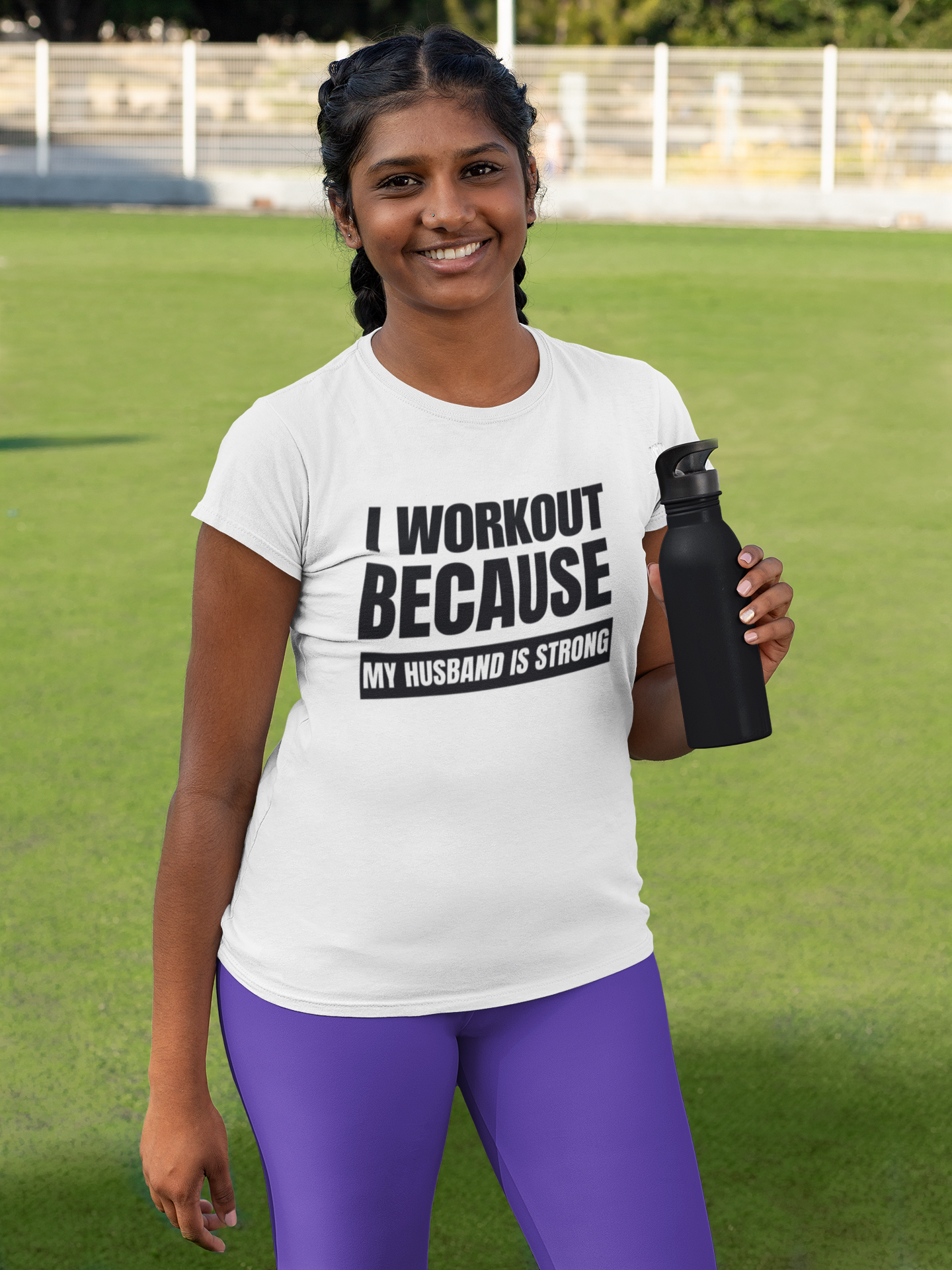 I Workout Because My Husband is Strong - T-Shirt- White