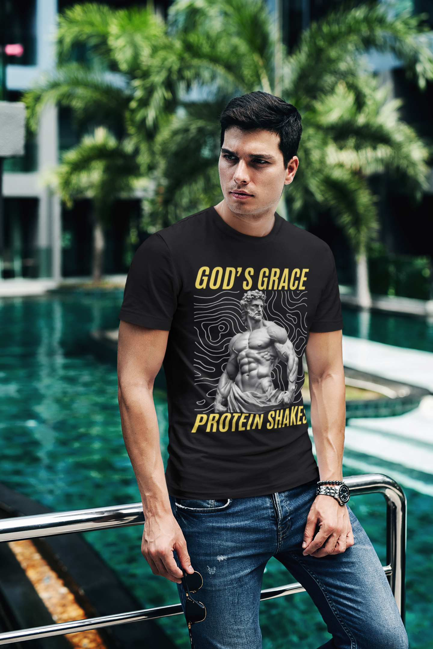 God's Grace and Protein Shakes - Black T-shirt