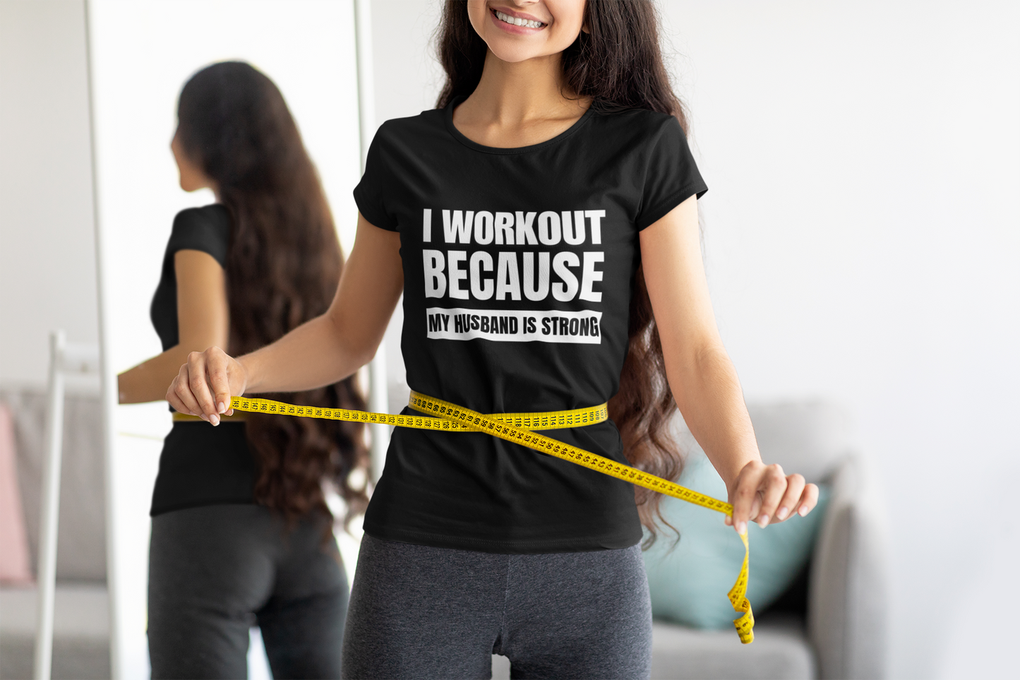 I Workout Because My Husband is Strong - T-Shirt- Black