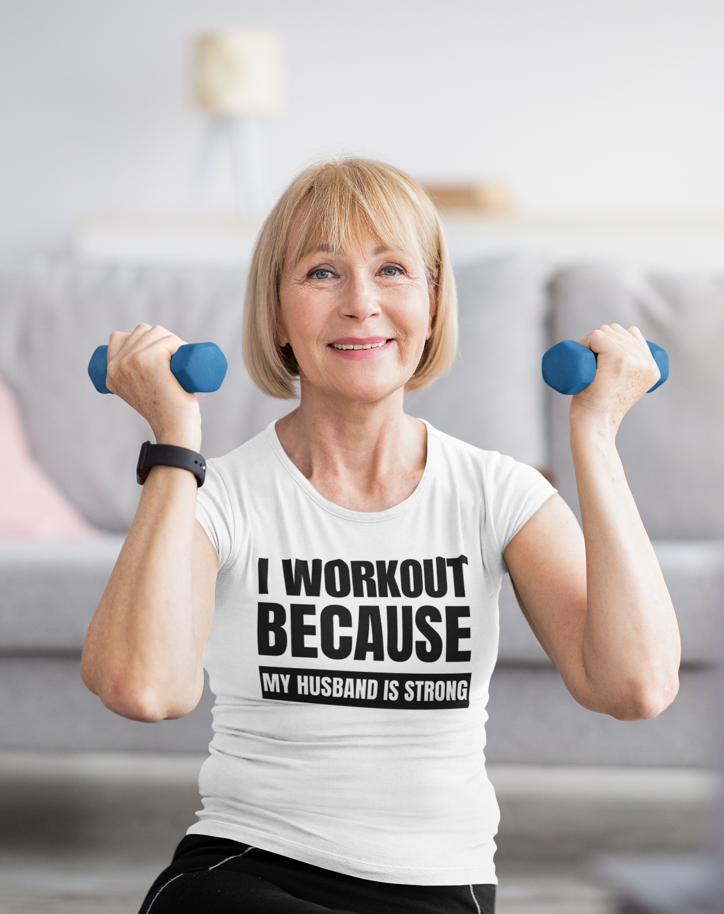 I Workout Because My Husband is Strong - T-Shirt- White